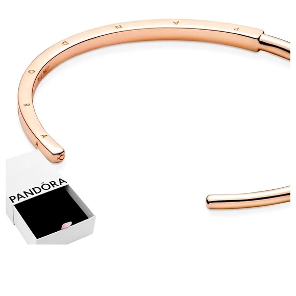 Pandora Signature I-D Rose Gold Plated Silver Bangle - Picture 8 of 9